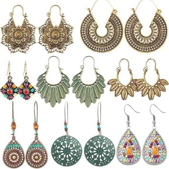 topwholesaler Jewelry - 8 Pairs Boho Chic Statement Dangle Drop Earrings NWT